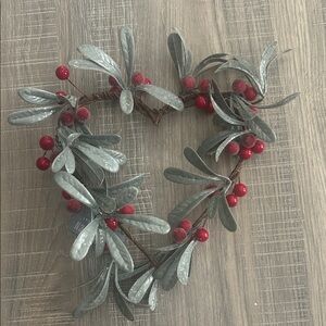 Heart-Shaped Wreath with Red Berries and Green Leaves